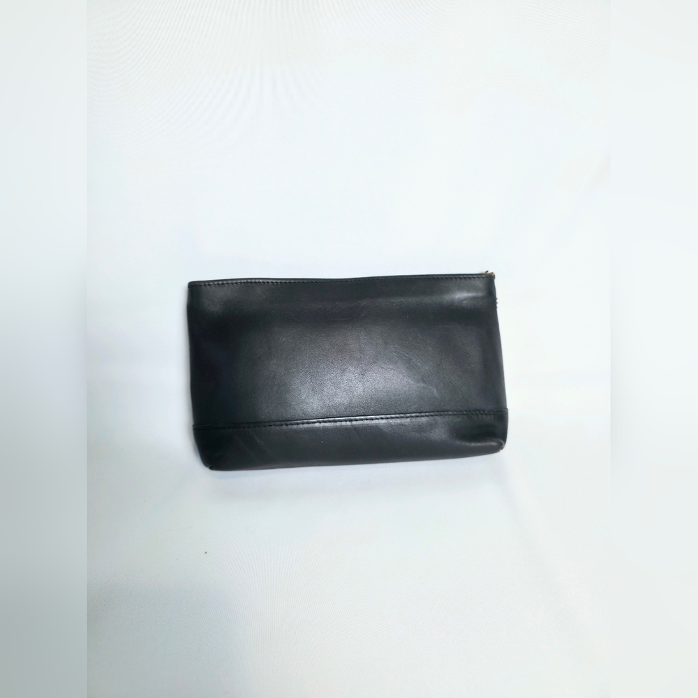 Vintage Coach Cosmetic Case Large 7172 Blavy Navy Leather Pouch Blue Ticking - Picture 3 of 14